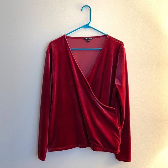 J. Crew Mercantile burgundy velvet faux wrap top - Picture 1 of 5